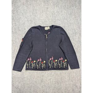 Vintage Floral Embroidered Knit Cardigan Sweater Womens X 14 XL Cottage‎ Granny